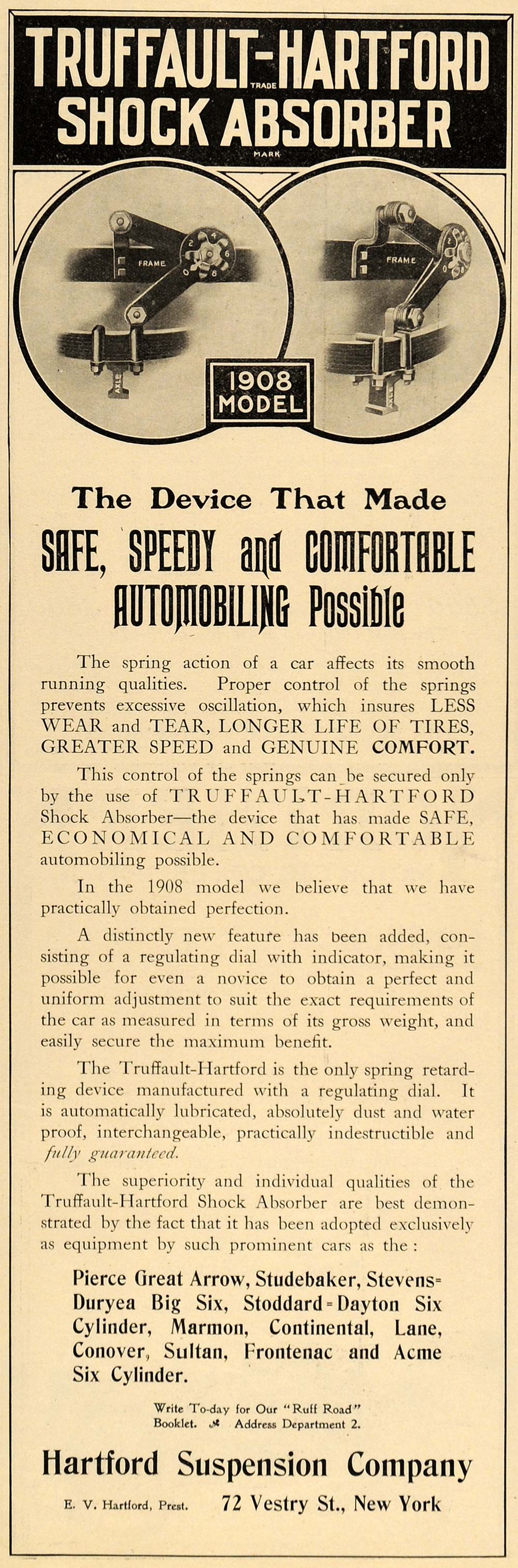 1907 Ad Hartford Suspension Truffault Shock Absorber - ORIGINAL ADVERTISING SCA1