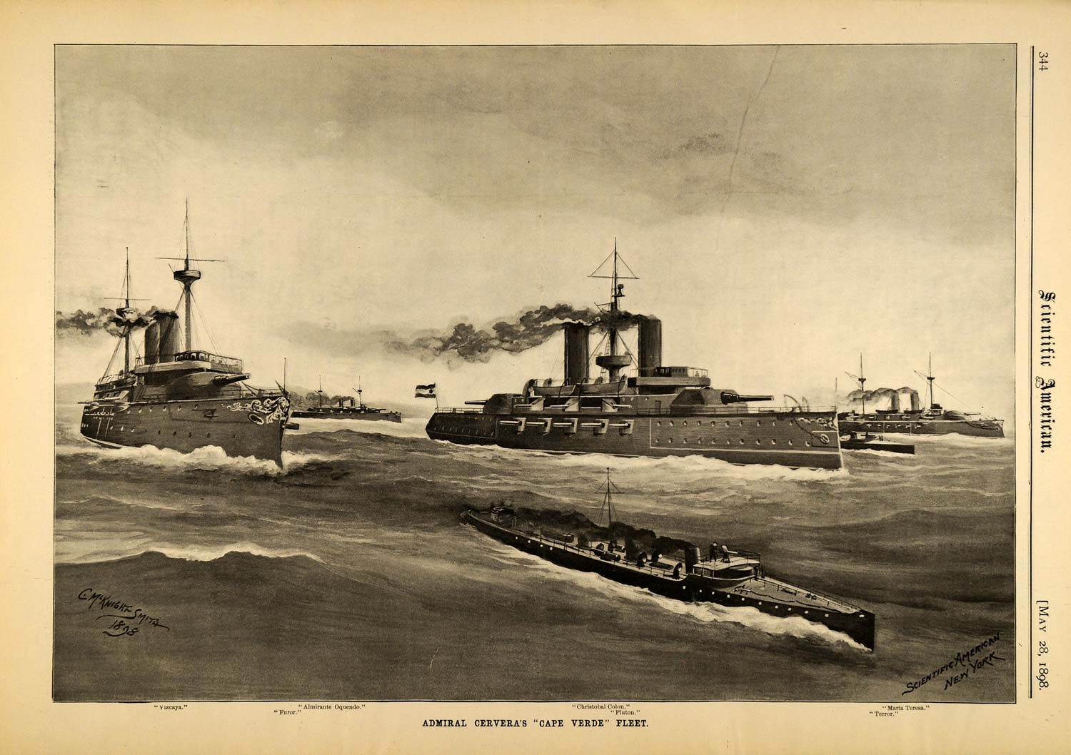 1898 Print Scientific Cervera's Ship Fleet Cape Verde - ORIGINAL HISTORIC SCA1