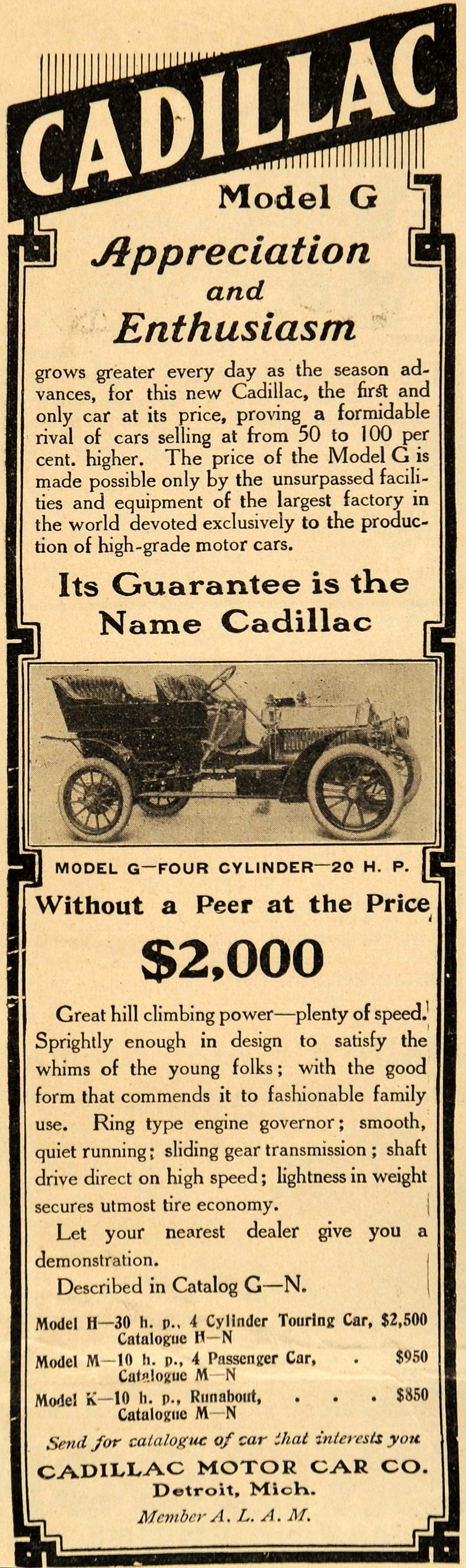 1907 Ad Cadillac Motor Car Co. Model G Automobile MI - ORIGINAL ADVERTISING SCA2
