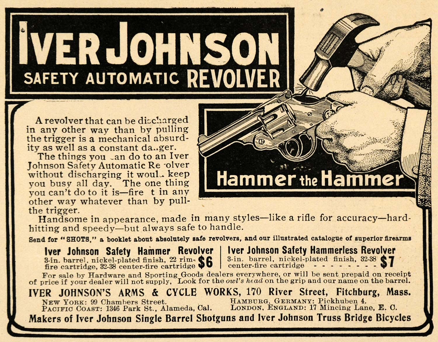 1907 Ad Iver Jonson's Arms & Cycle Works Revolver Gun - ORIGINAL SCA2