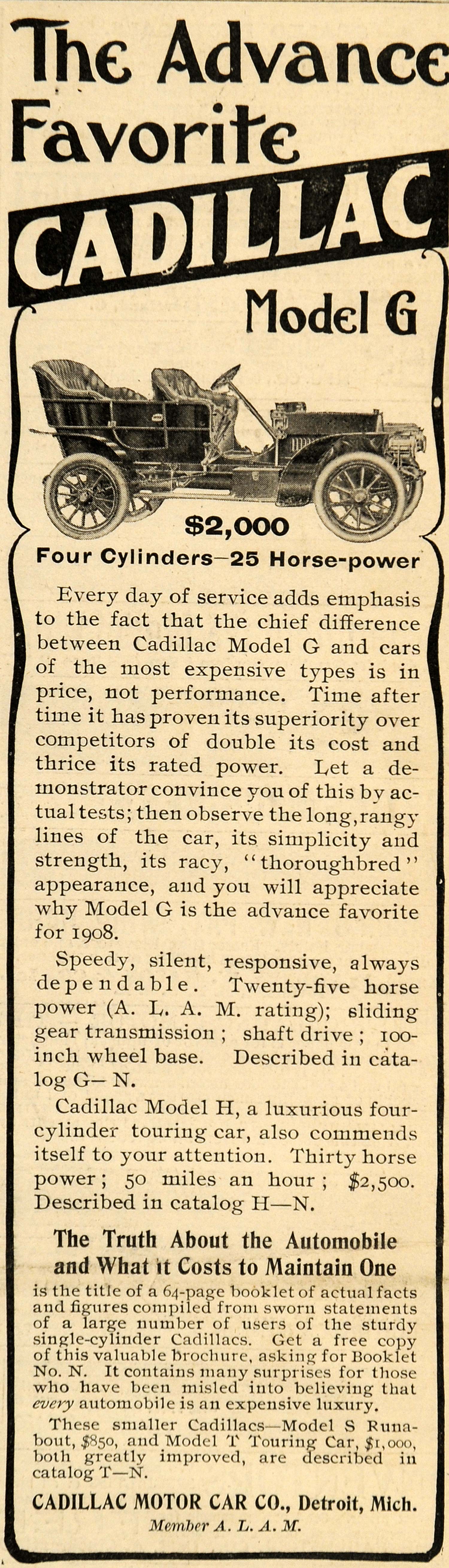 1907 Ad Cadillac Motor Car Co. Model G Automobile - ORIGINAL ADVERTISING SCA2