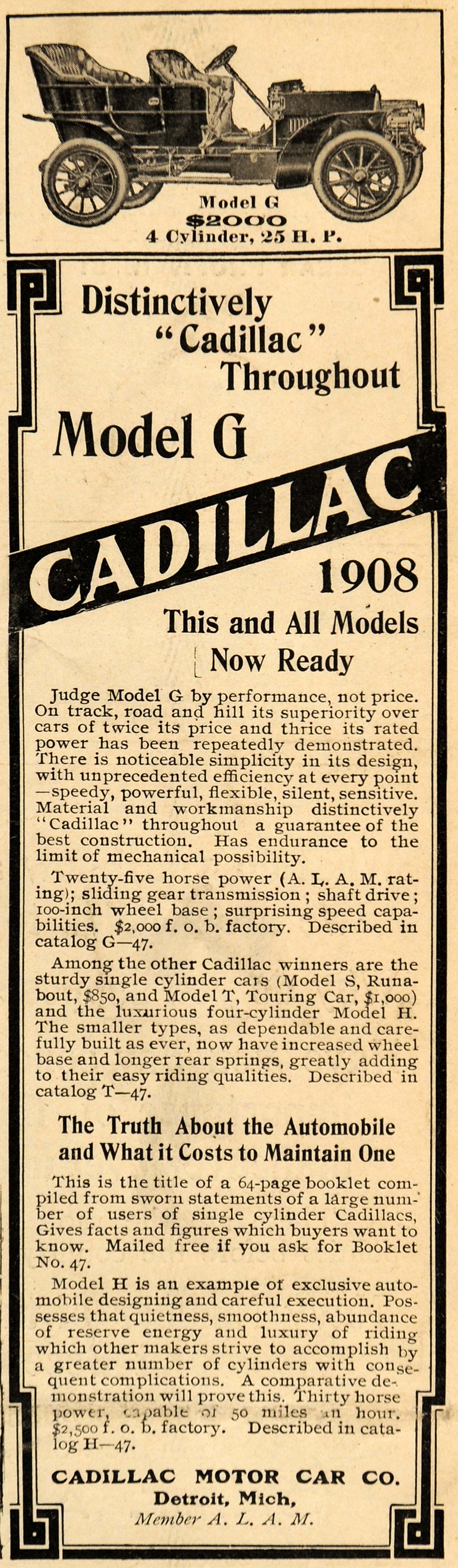 1907 Advertisement Cadillac Motor Car Model G Automobile Detroit General SCA2