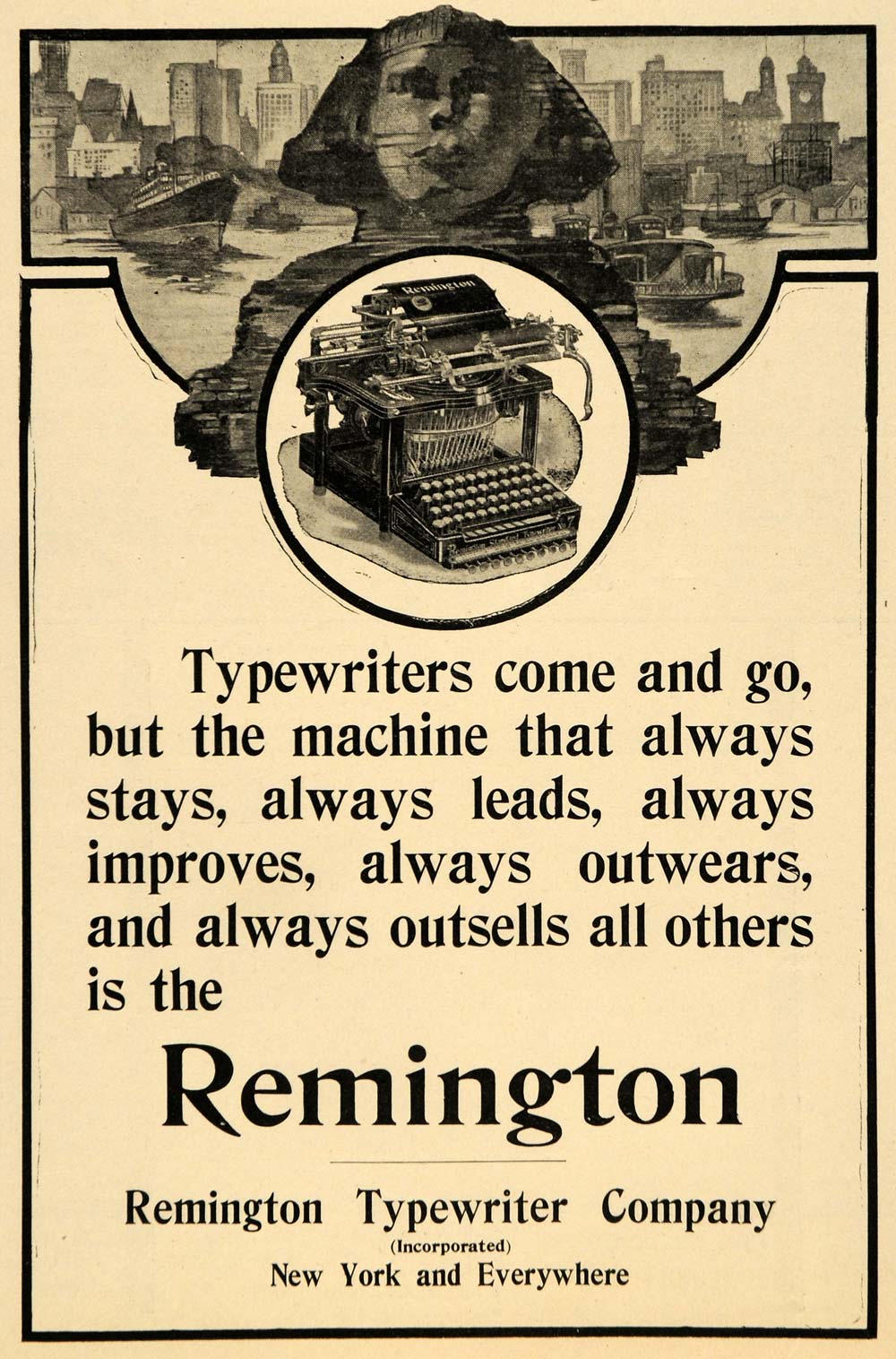 1907 Ad Remington Typewriter Co City Great Sphinx Giza - ORIGINAL SCA2