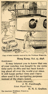 1899 Ad American Watch Waltham Timepiece Navy Ship Hong Kong J. W SCA2