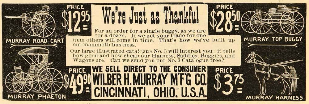 1898 Ad Wilber H Murray Mfg Co Wagons Carriages Cart - ORIGINAL ADVERTISING SCA2
