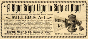 1898 Ad Edward Miller & Co. A=1 Light Lamps Reflector - ORIGINAL SCA2