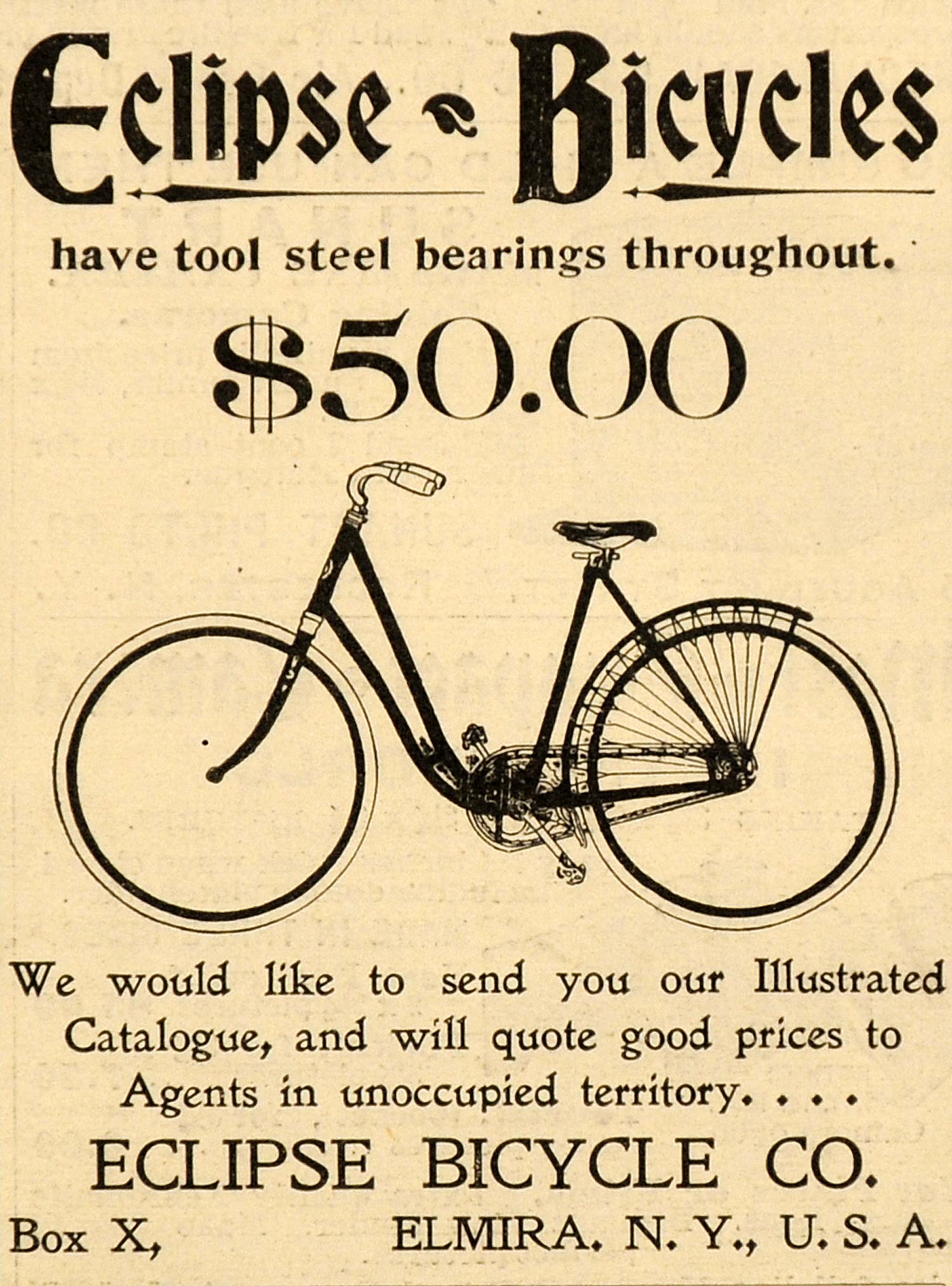 1898 Ad Eclipse Bicycle Steel Bearings Transportation - ORIGINAL SCA2
