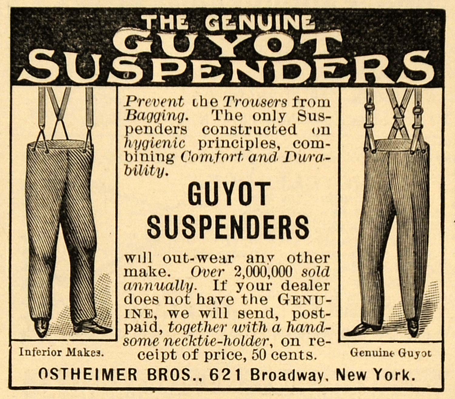 1898 Ad Ostheimer Bros. Guyot Suspenders Trousers - ORIGINAL ADVERTISING SCA2
