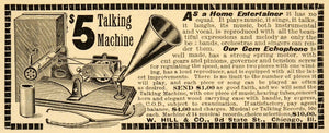 1898 Ad W Hill & Co. Talking Machine Gem Echophone IL - ORIGINAL SCA2