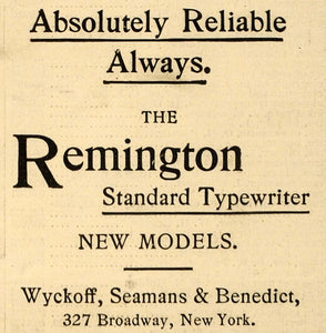 1898 Ad Wyckoff Seamans & Benedict Standard Typewriter - ORIGINAL SCA2