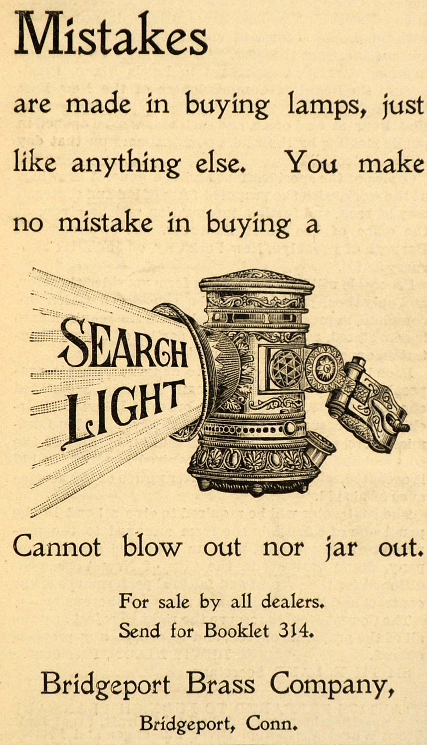 1898 Ad Bridgeport Brass Co. Lighting Lamps Connecticut - ORIGINAL SCA2