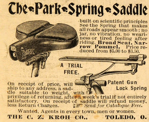 1898 Ad C Z Kroh Co Park Spring Saddle Bicycle Parts - ORIGINAL ADVERTISING SCA2
