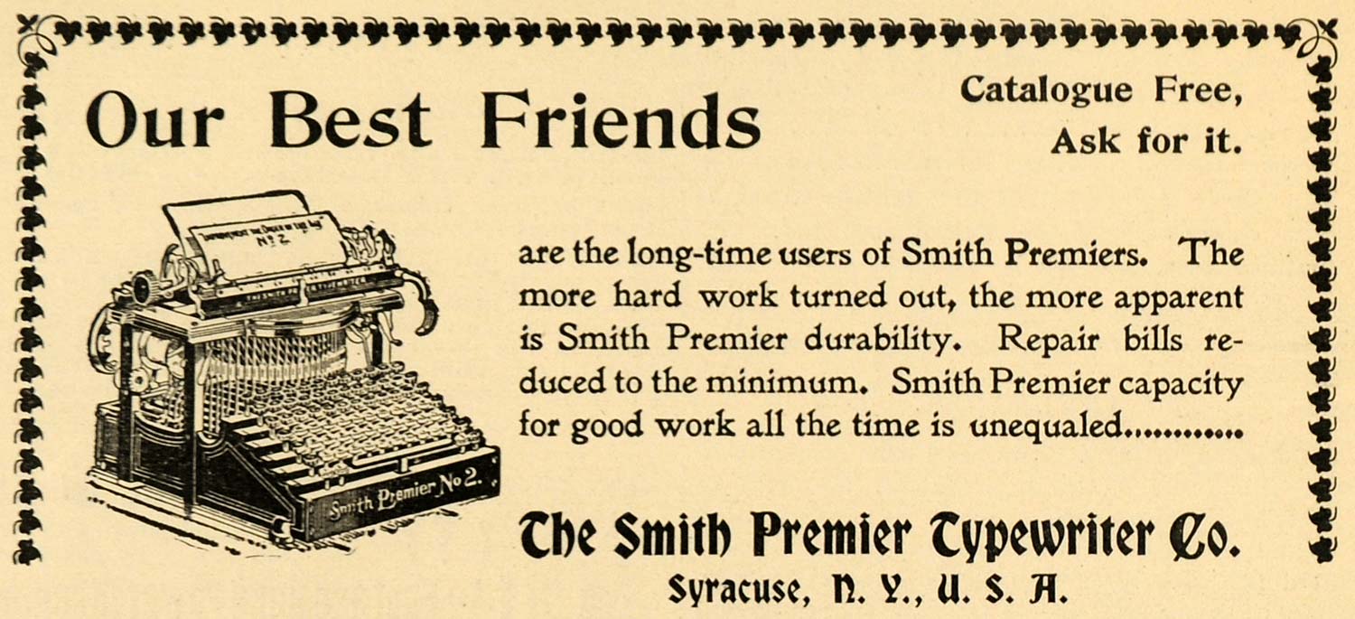 1899 Ad Smith Premier Typewriter Co. Writing Machine - ORIGINAL ADVERTISING SCA2