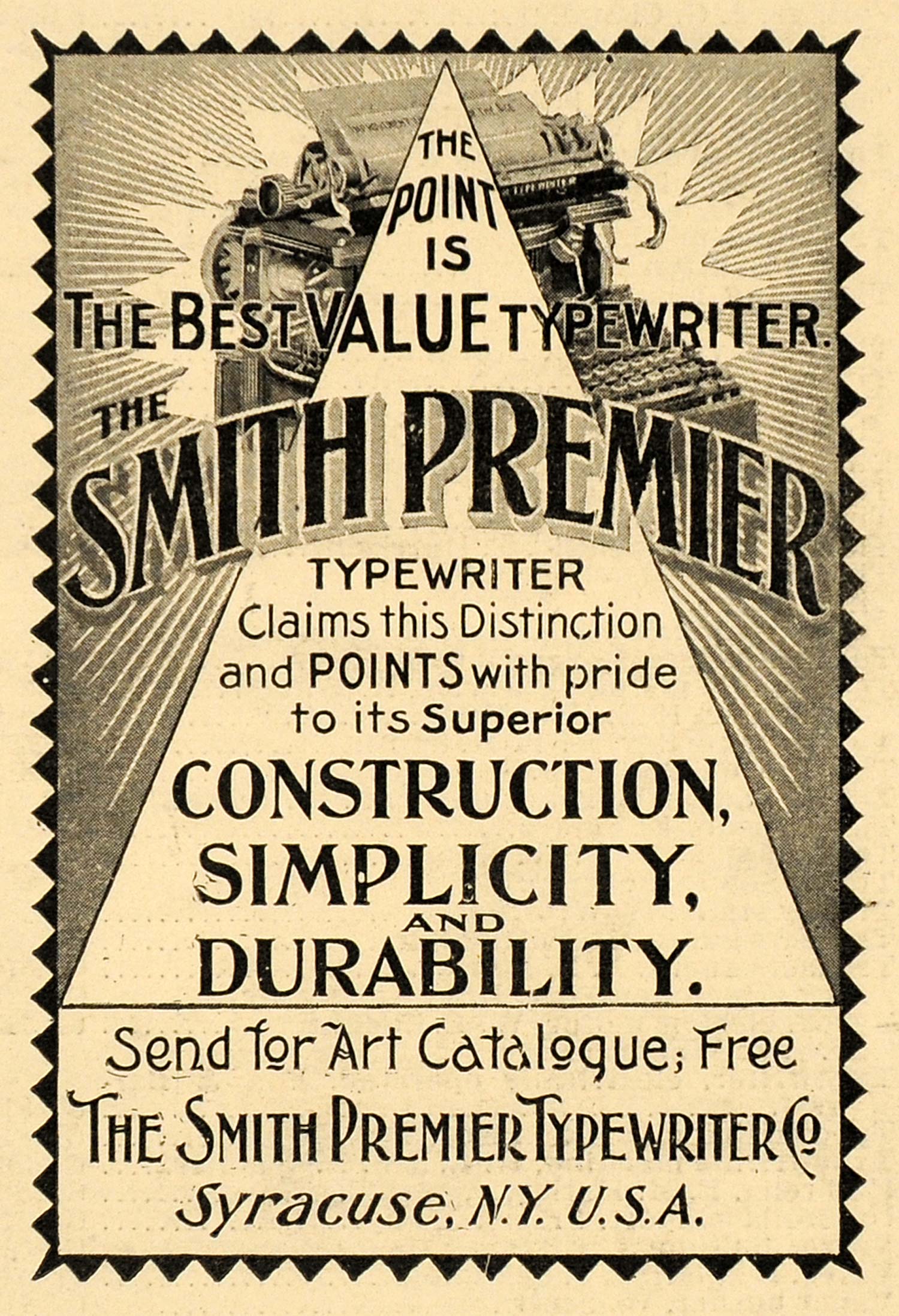 1899 Ad Antique Smith Premier Typewriter Writing Machine Business Supplies SCA2