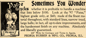 1897 Ad Peoria Rubber & Mfg. Co. Patee Bicycles IL - ORIGINAL ADVERTISING SCA2