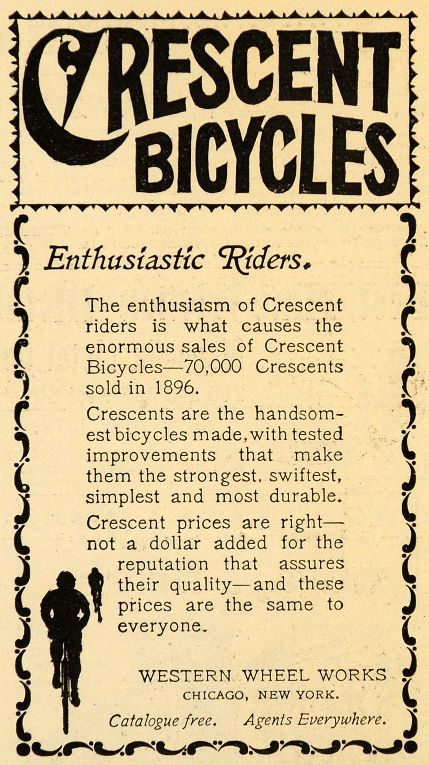 1897 Ad Western Wheel Works Antique Crescent Bicycles Chicago Bikes Biking SCA2