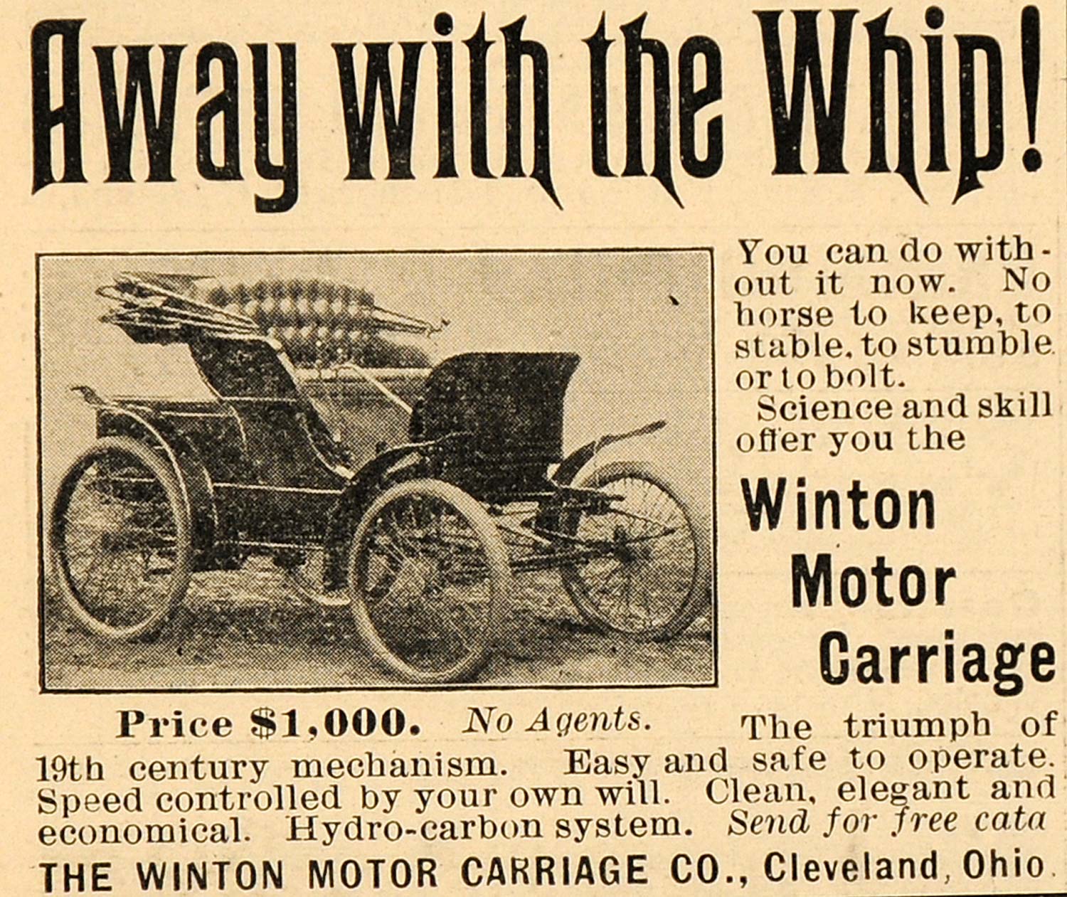 1899 Ad Winton Motor Carriage Co. Hydro-Carbon System - ORIGINAL SCA2