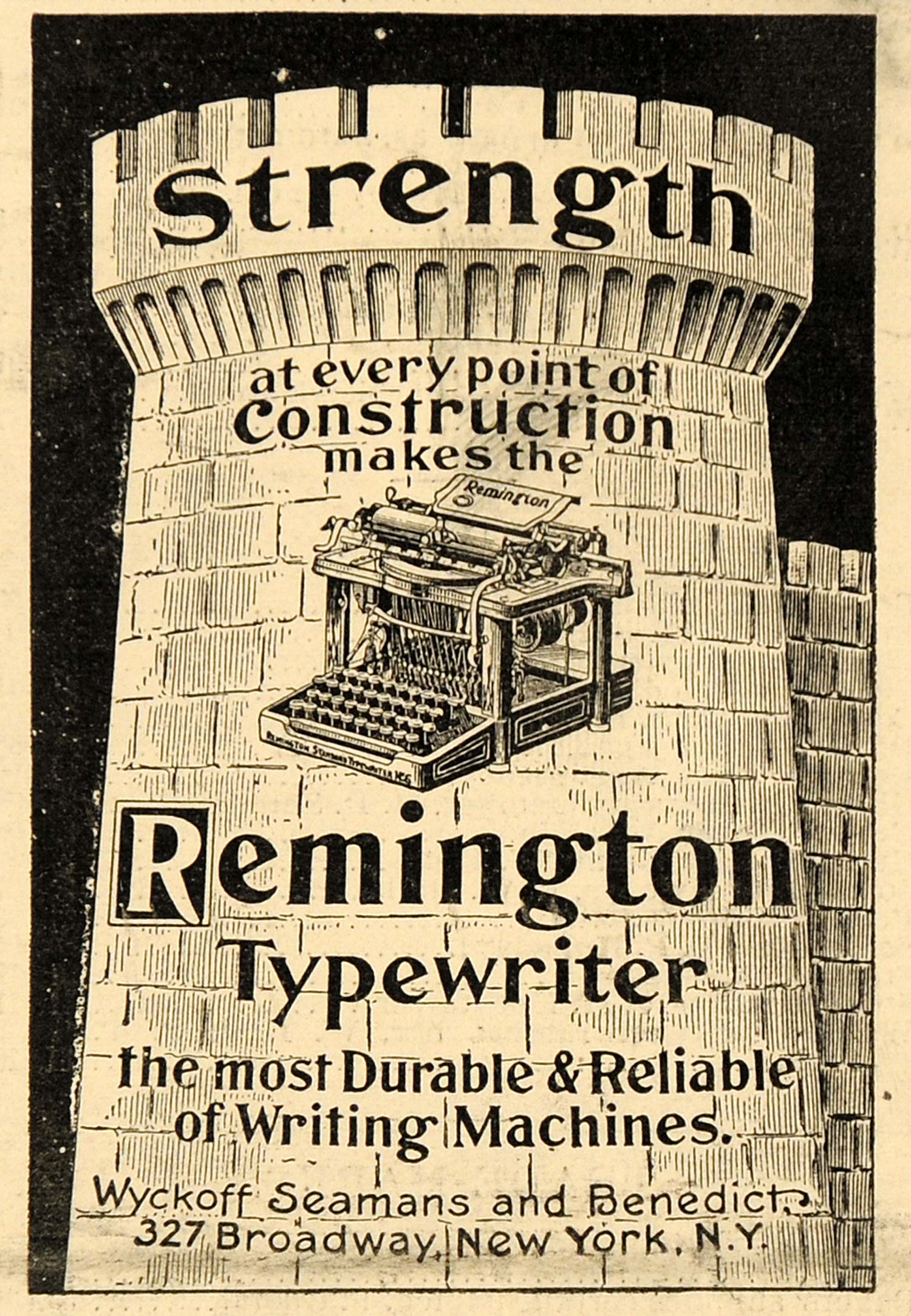 1899 Ad Wyckoff Seamans & Benedict Typewriter Castle - ORIGINAL ADVERTISING SCA2