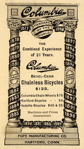 1898 Ad Pope Mfg. Co. Columbia Chainless Bicycles CT - ORIGINAL ADVERTISING SCA2