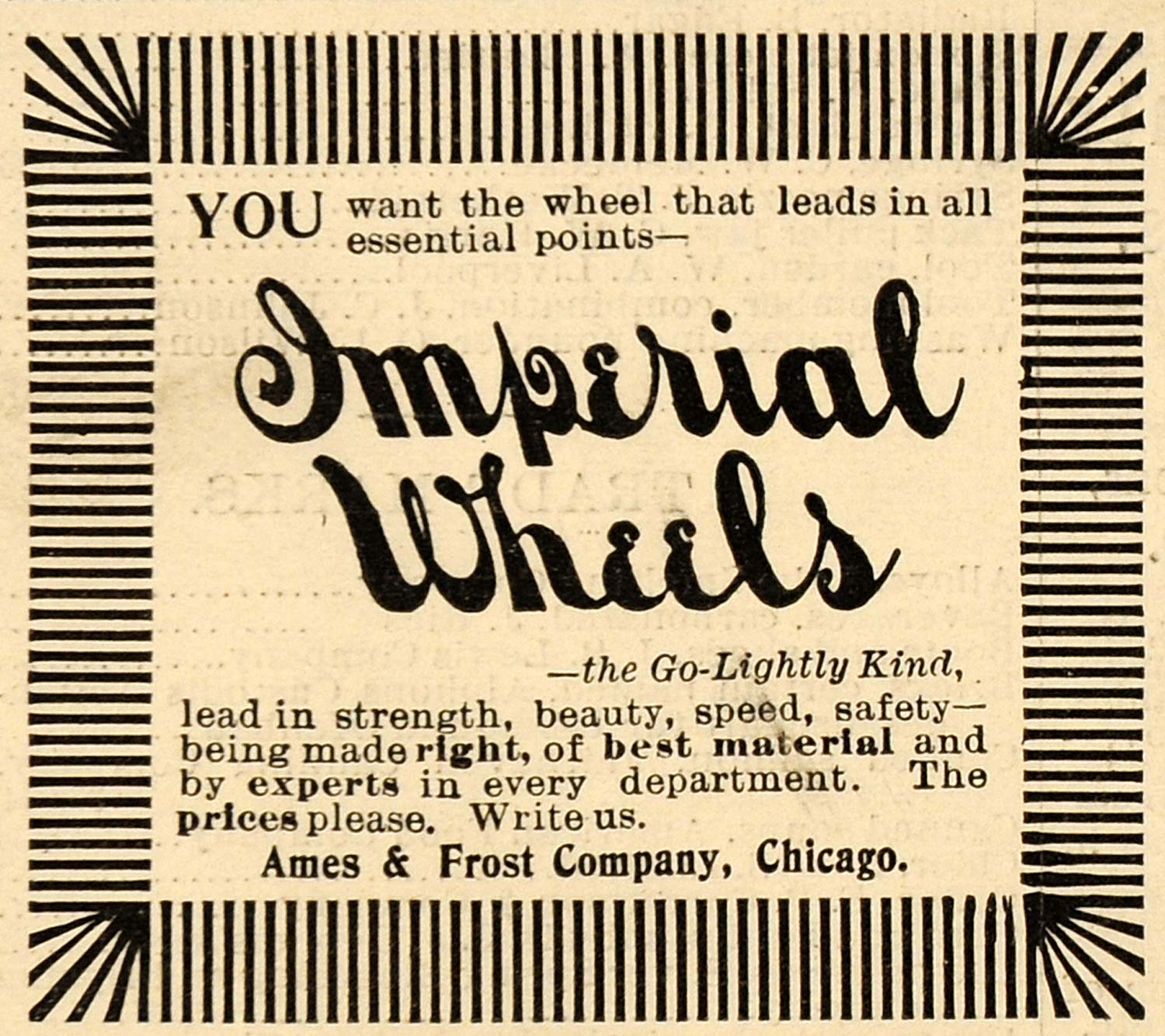 1899 Ad Ames & Frost Co. Imperial Wheels Chicago IL - ORIGINAL ADVERTISING SCA2