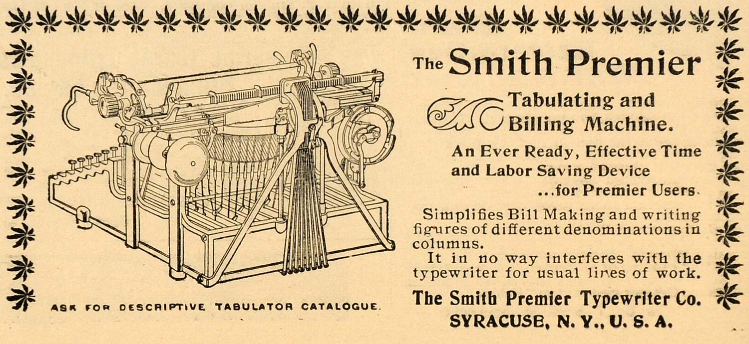 1899 Ad Antique Smith Premier Typewriter Writing Machine Syracuse New York SCA2