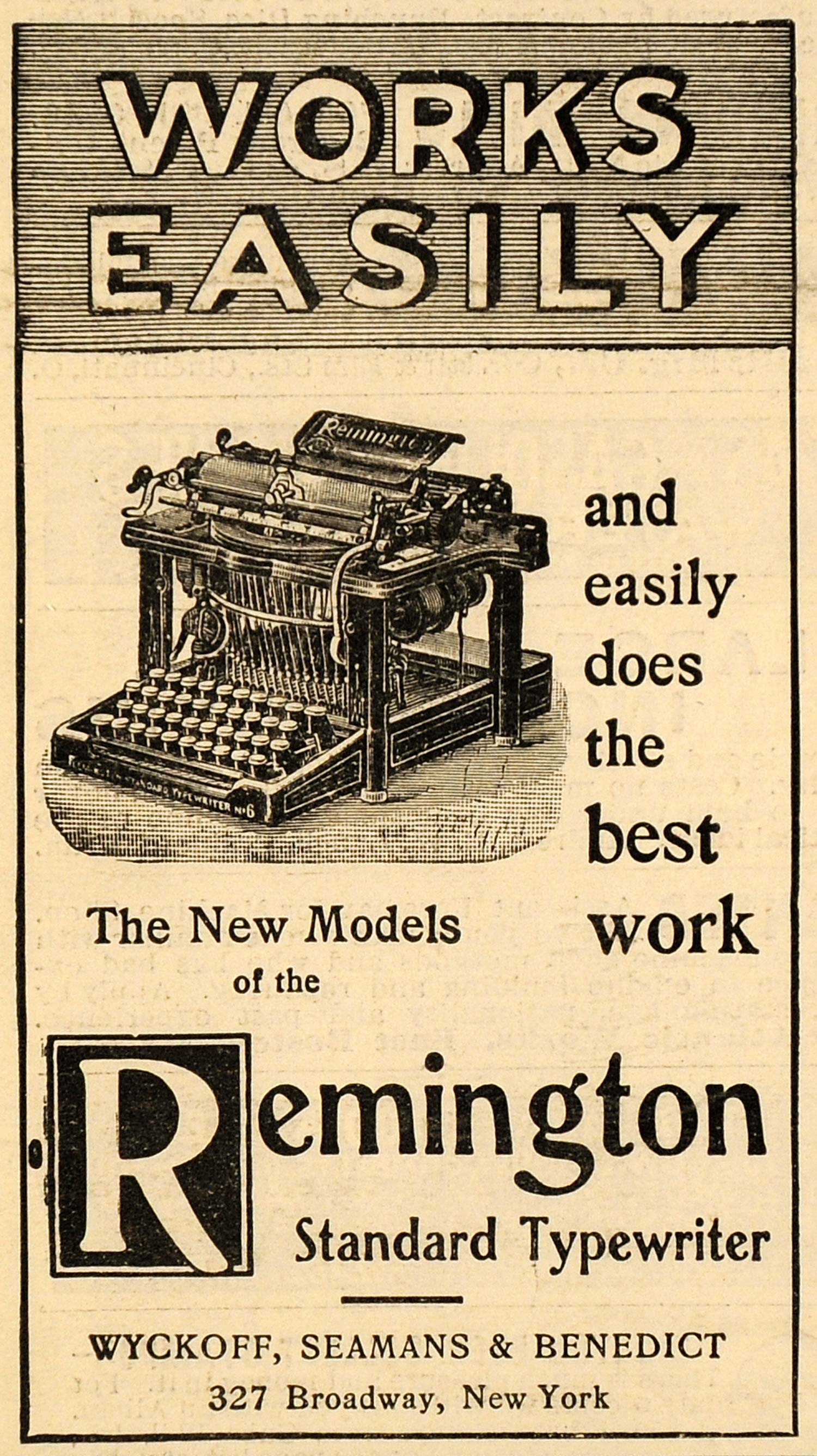 1899 Ad Wyckoff Seamans Benedict Standard Typewriter Antique Office SCA2