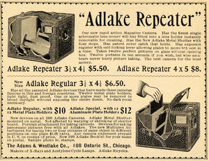 1899 Ad Adams Westlake Adlake Antique Repeater Camera Metal Shutter SCA2