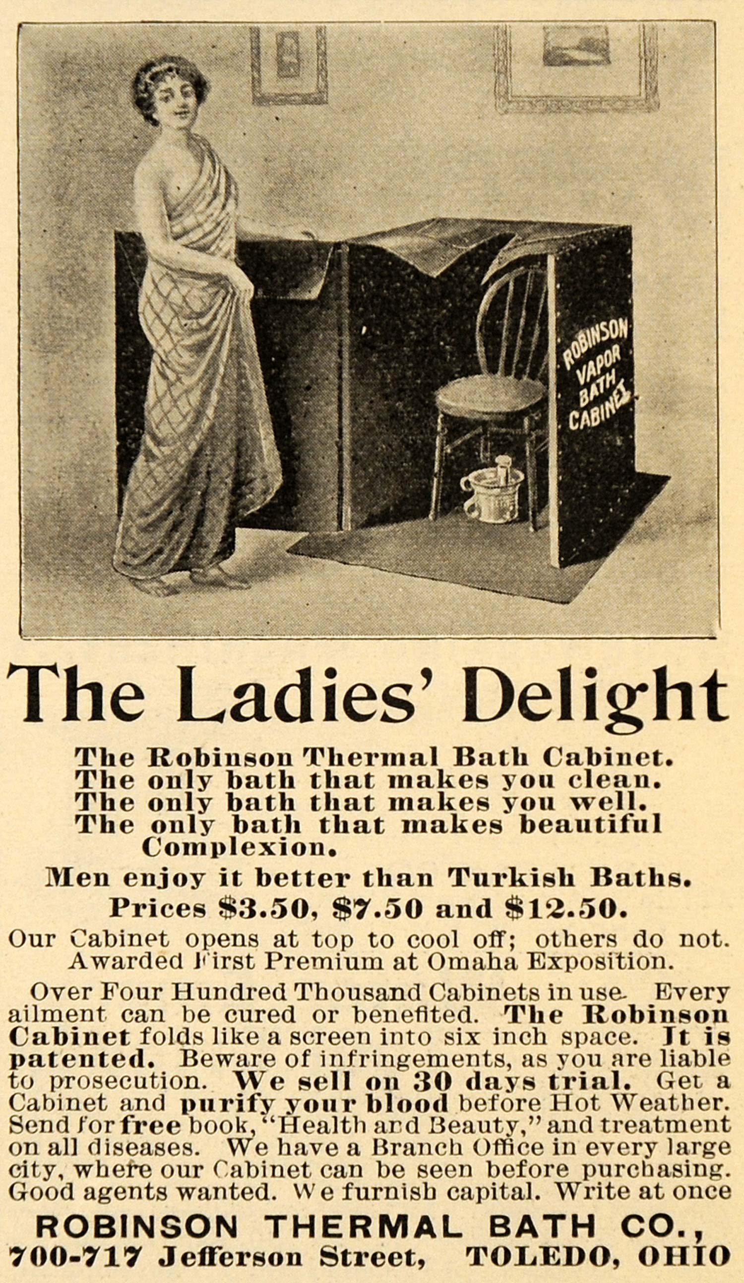 1899 Ad Robison Thermal Bath Co. Cabinet Toledo Ohio - ORIGINAL ADVERTISING SCA2