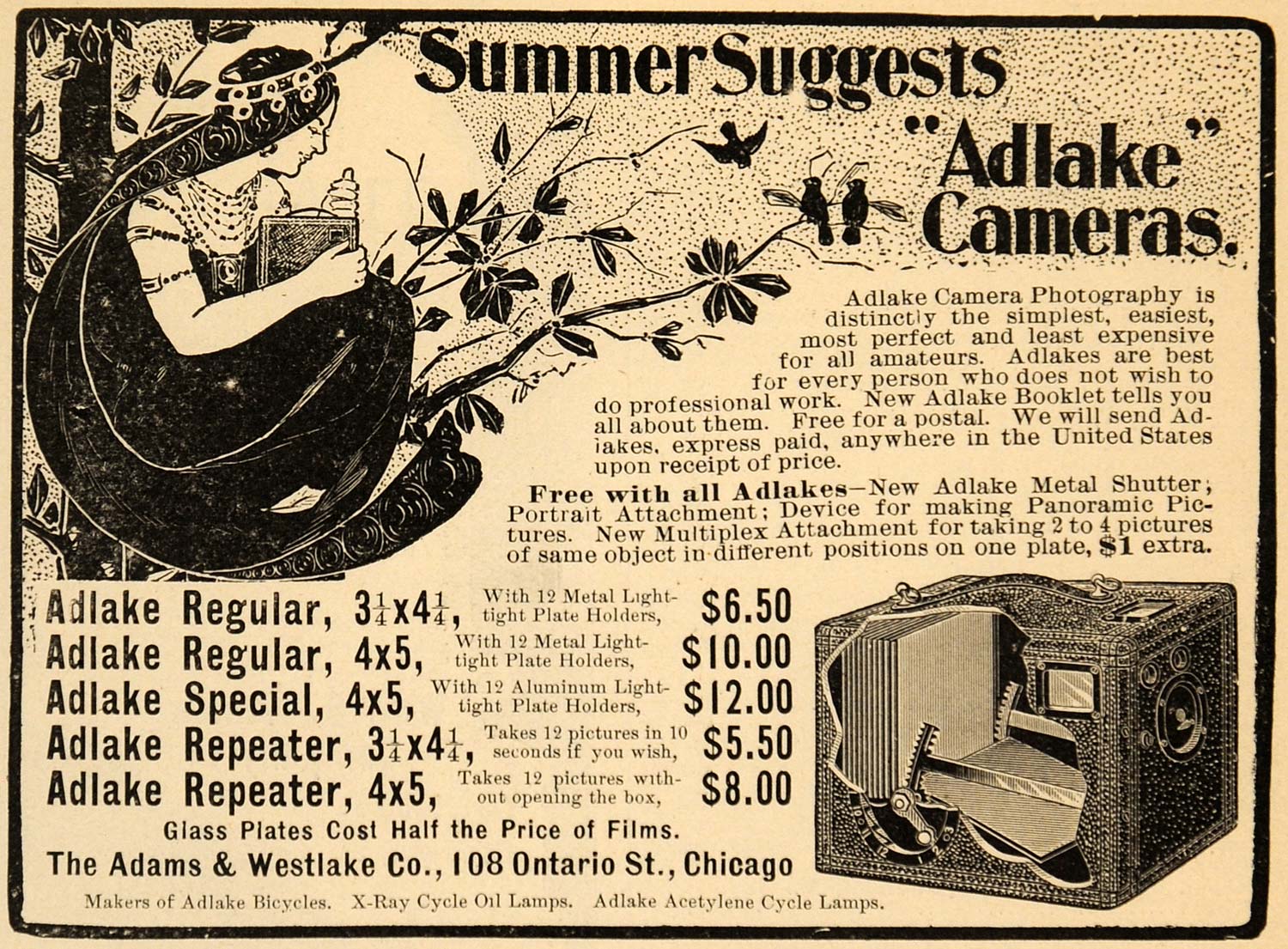 1899 Ad Adams & Westlake Co. Adlake Repeater Camera - ORIGINAL ADVERTISING SCA2