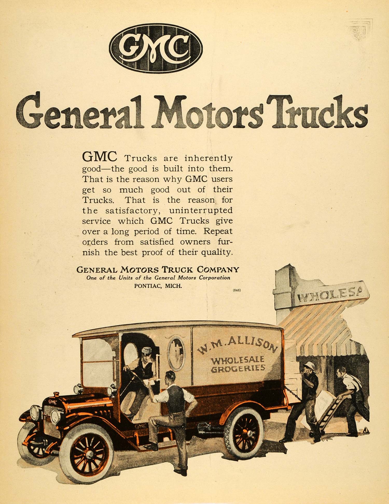 1920 Ad W. M. Allison Wholesale Groceries Store Truck General Motors SCA3
