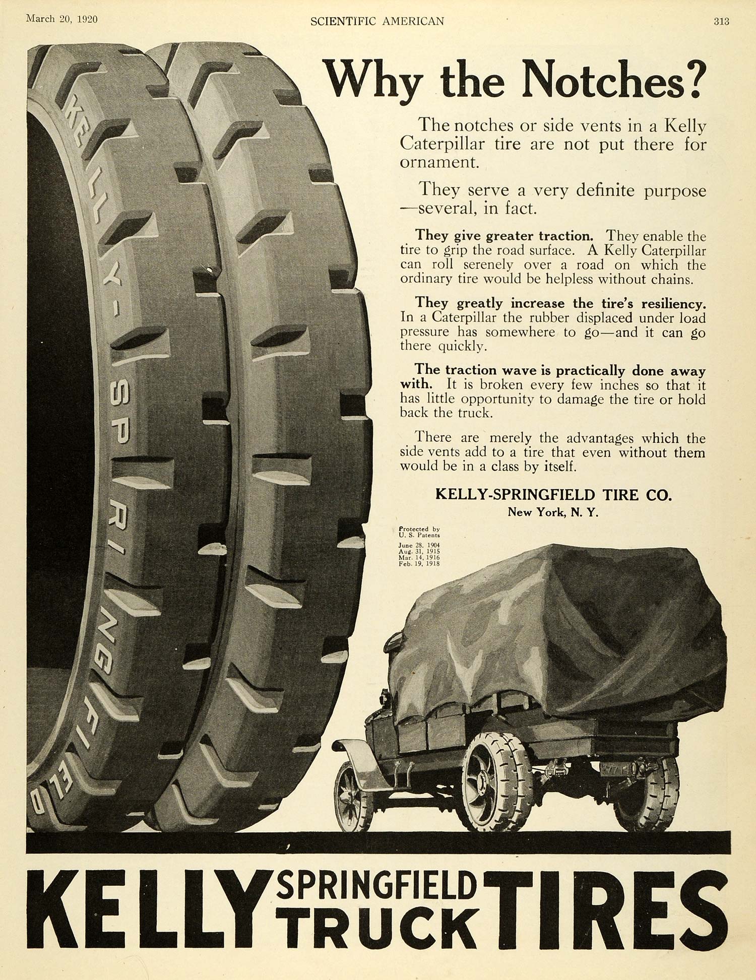 1920 Ad Kelly-Springfield Tire Co Pneumatics Caterpillar Parts Truck SCA3