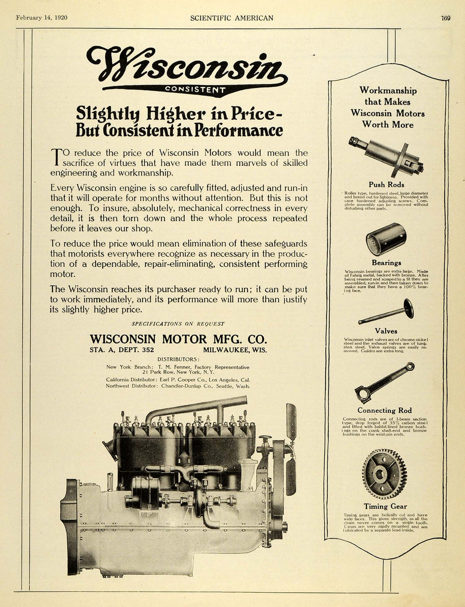 1920 Ad Wisconsin Motor Co Milwaukee Push Rods Bearings Valves Timing ...
