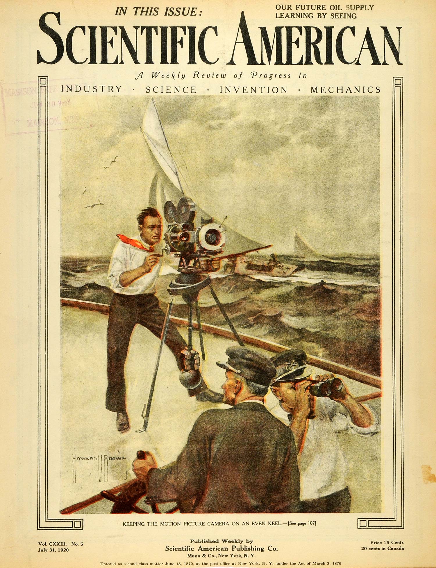 1920 Cover Motion Picture Cameral Even Keel Ship Deck Captain Invention SCA3