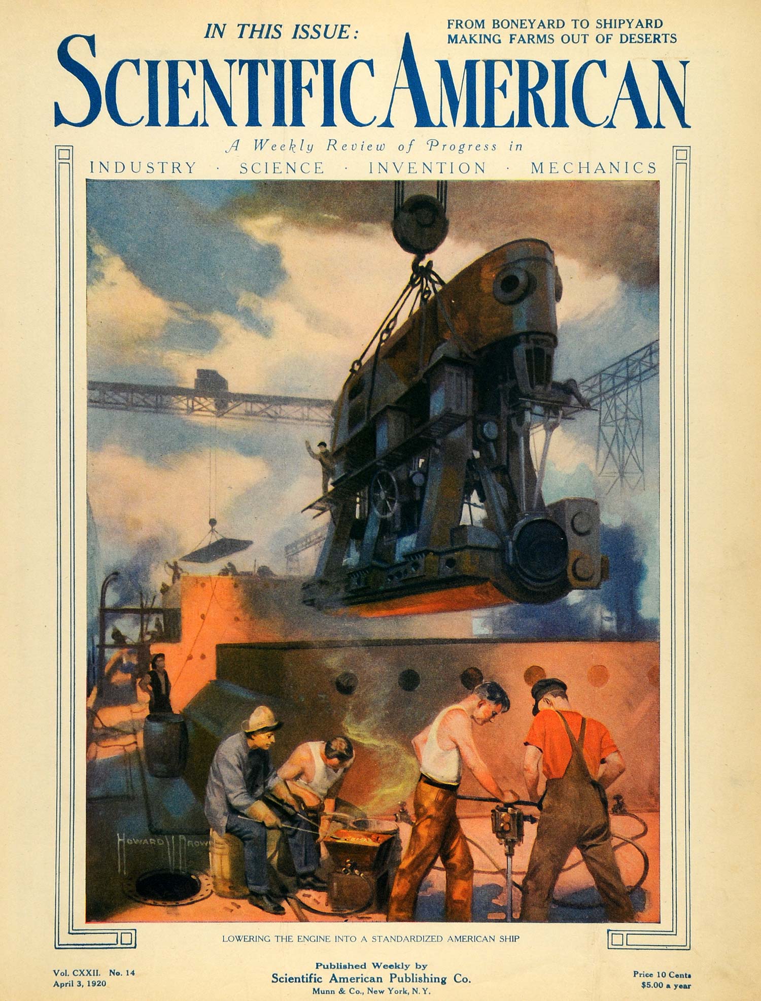 1920 Cover Scientific American Magazine Ship Engine Motor Vessel Parts SCA3