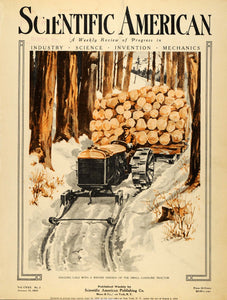 1920 Cover Scientific Magazine Hauling Log Gasoline Tractor Timber Lumber SCA3