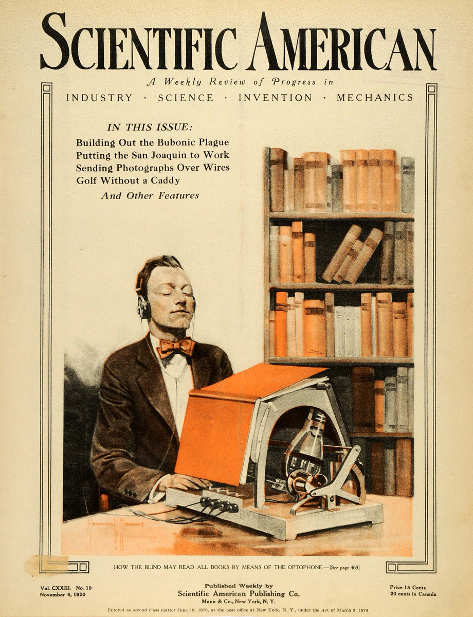 Optophone 1920 Cover Scientific American Optophone Optacon Reading Machine Blind ...