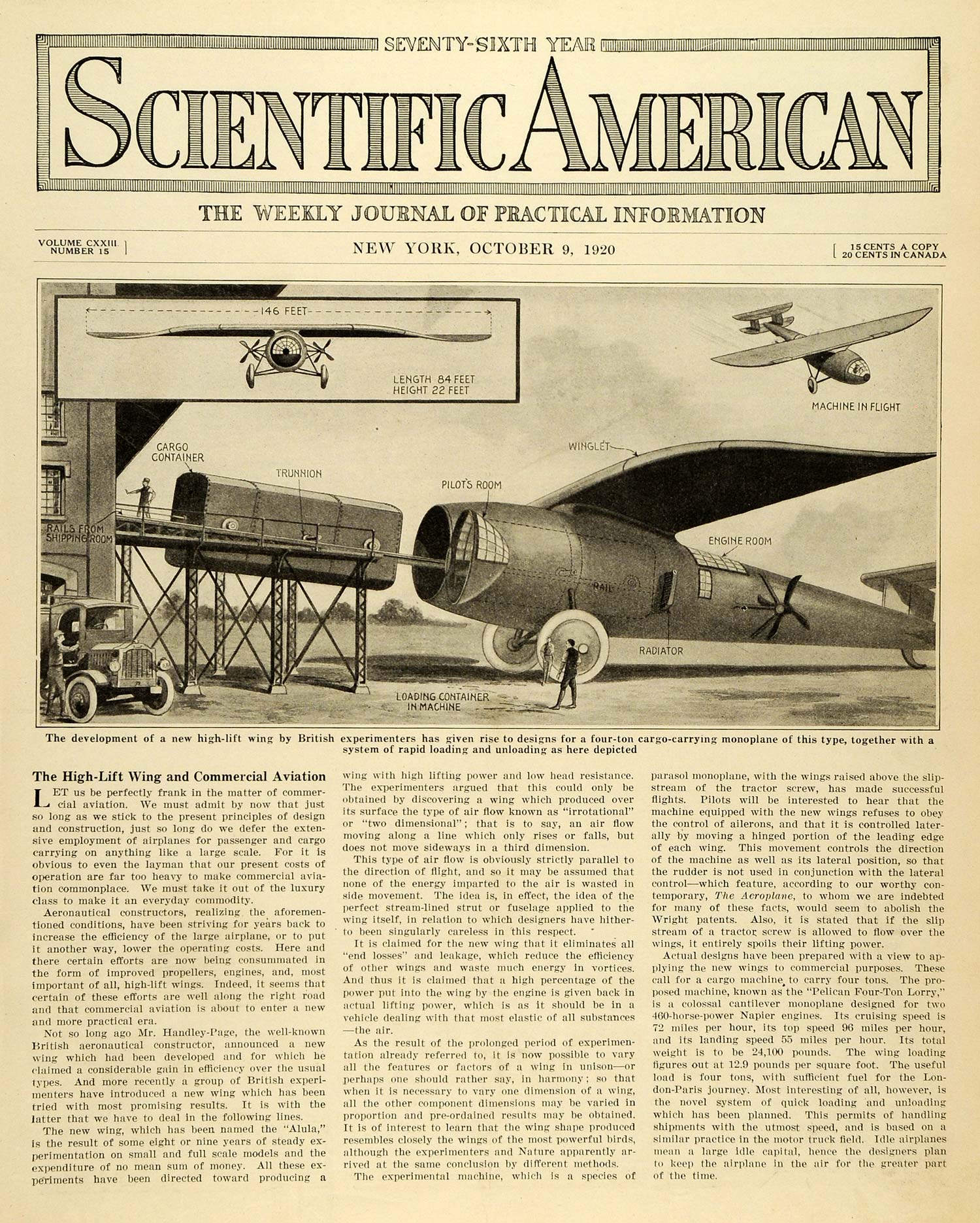 1920 Article Cargo Carrying Monoplane British Experimenters Aviation High SCA3
