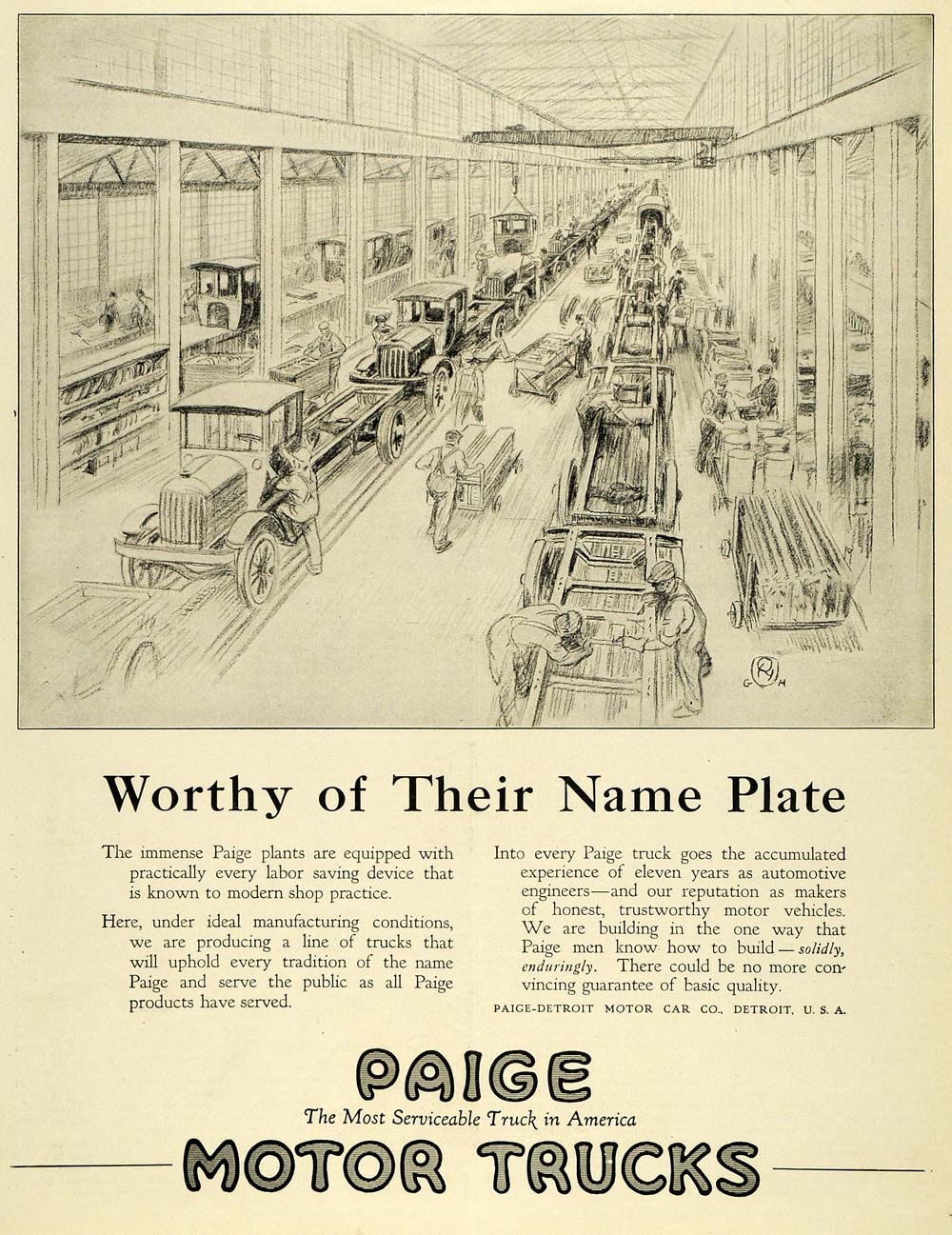 1919 Ad Paige Motor Truck Vintage Vehicle Production Line Chassis Workers SCA3