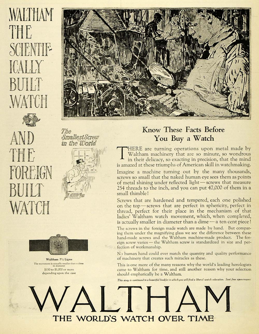 1919 Ad Jewelry Designer Maker Waltham Ligne Wrist Watch Magnifying Glass SCA3