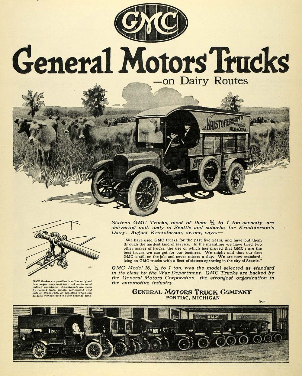 1919 Ad General Motors Truck Pontiac Michigan August Kristoferson Milk SCA3