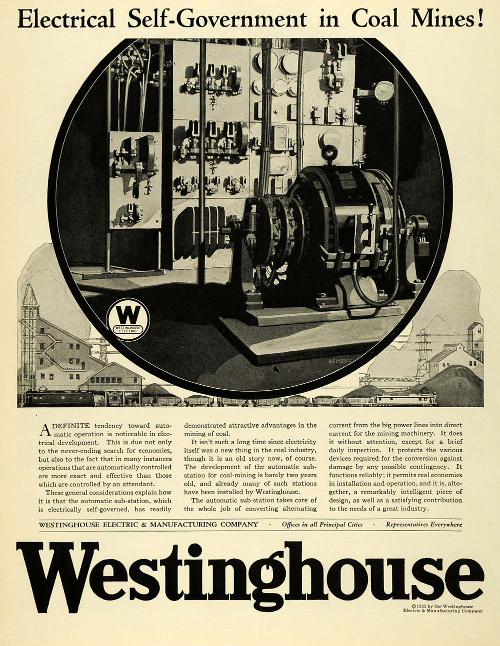 1922 Ad Westinghouse Coal Mine Electric Industry Engineering Machine Power SCA3