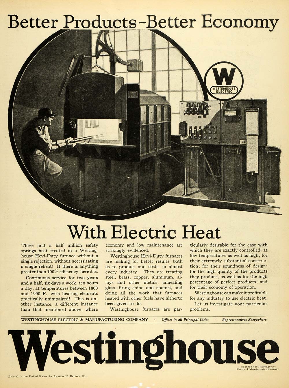 1922 Ad Westinghouse Electric Manufacturing Heat Heating Furnace Andrew SCA3
