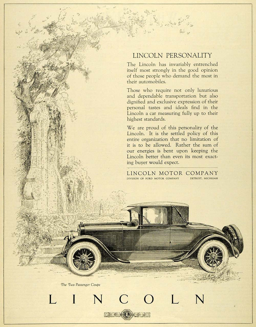 1923 Ad Lincoln Motor Vehicle Detroit Ford Michigan Coupe Transportation SCA3