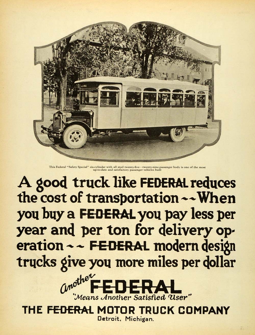 1923 Ad Federal Motor Truck Bus Vehicle Delivery Detroit Michigan SCA3