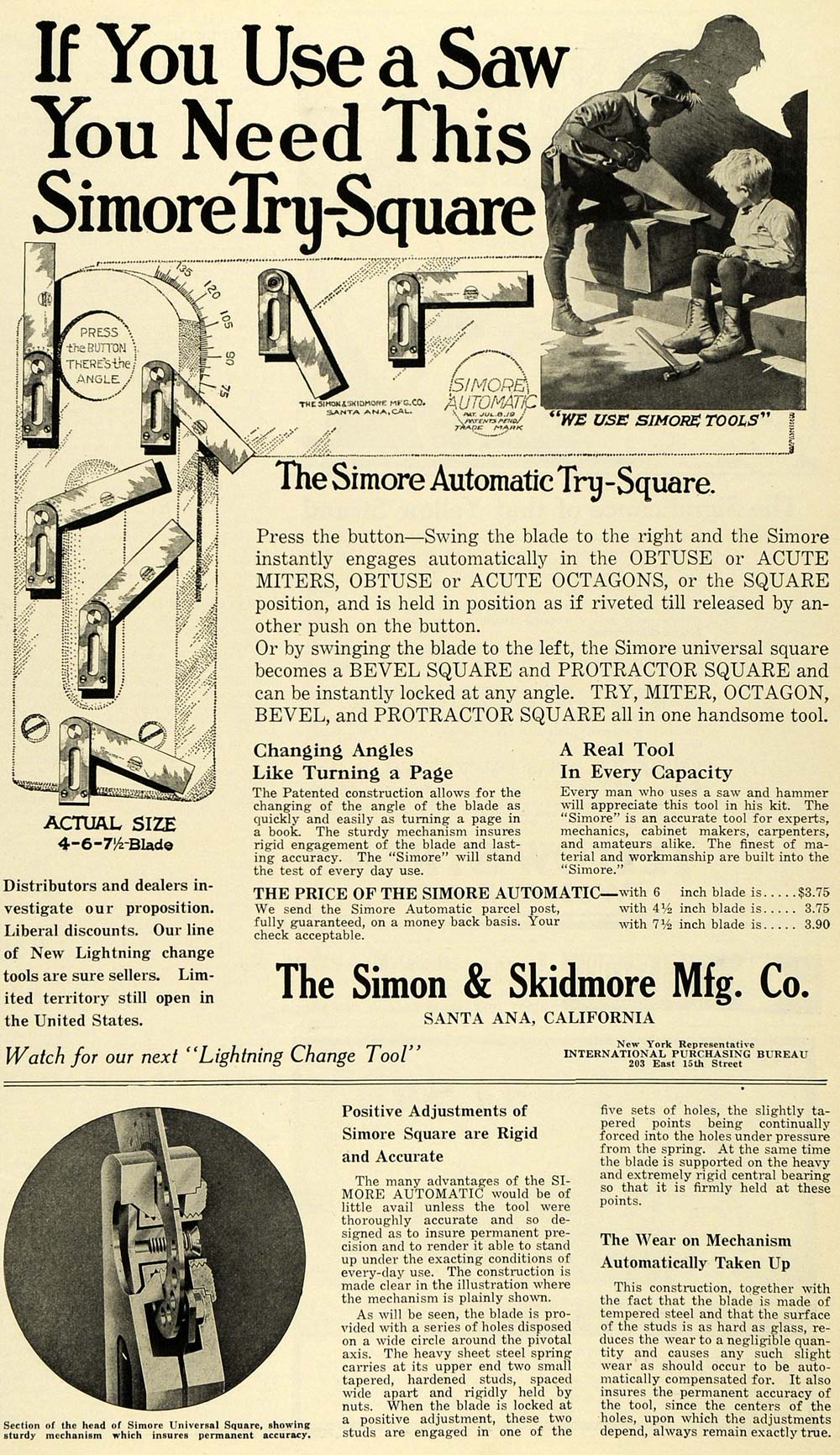 1922 Ad Simon Skidmore Santa Ana California Children Saws Blade Tool Simore SCA3