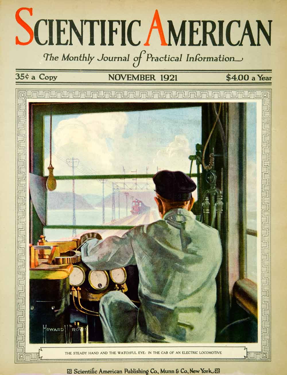 1921 Cover Scientific American Engineer Train Electric Locomotive Howard SCA4