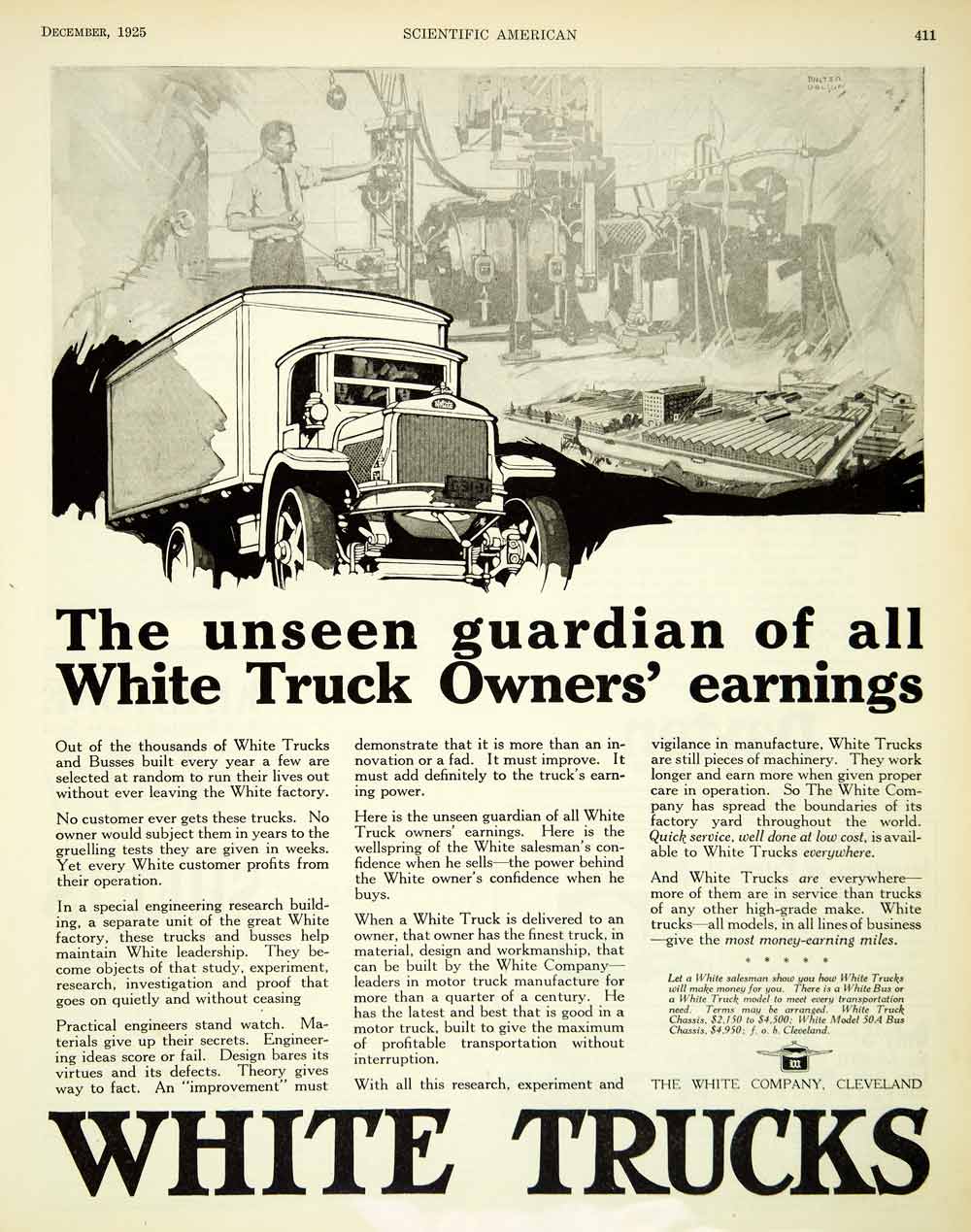 1925 Ad White Trucks Vehicles Cleveland Ohio Chassis Model 50 A Bus SCA4