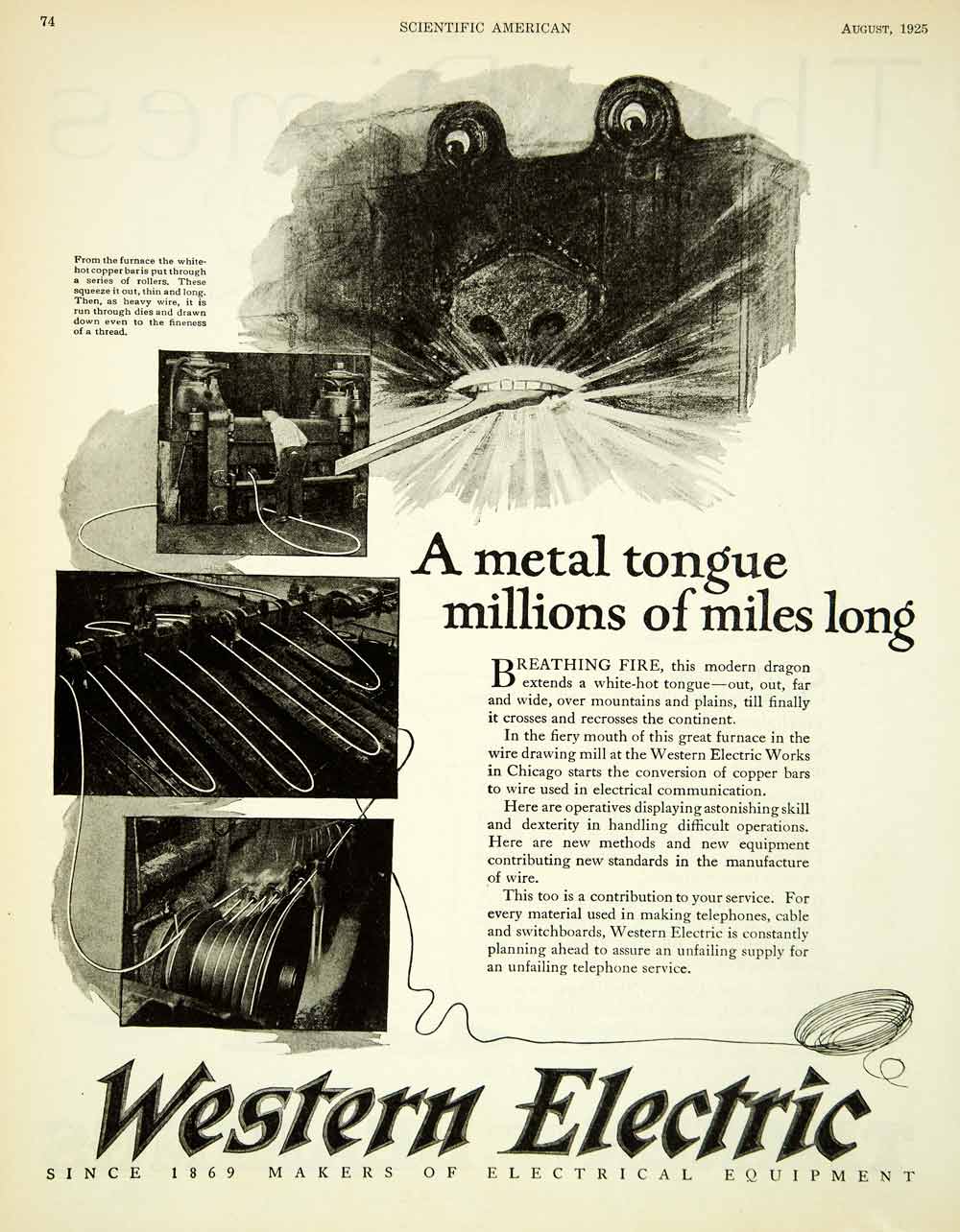 1925 Ad Western Electric Utilities Equipment Copper Wire Furnace Dragon SCA4