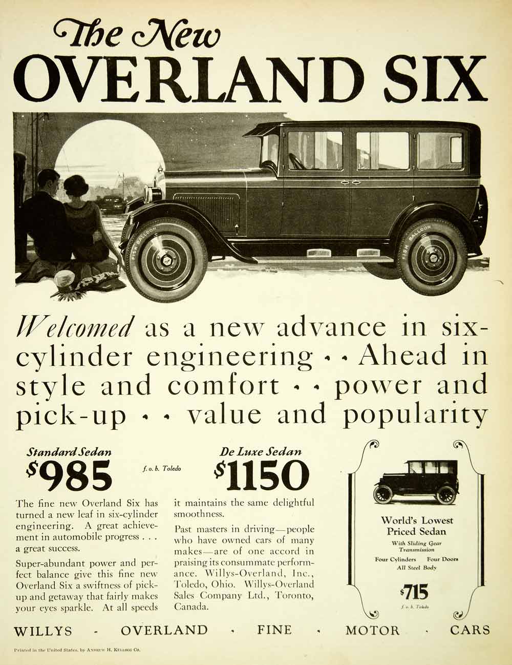 1925 Ad Willys Overland Motor Vehicles Six Sedans Toledo Ohio Automobiles SCA4