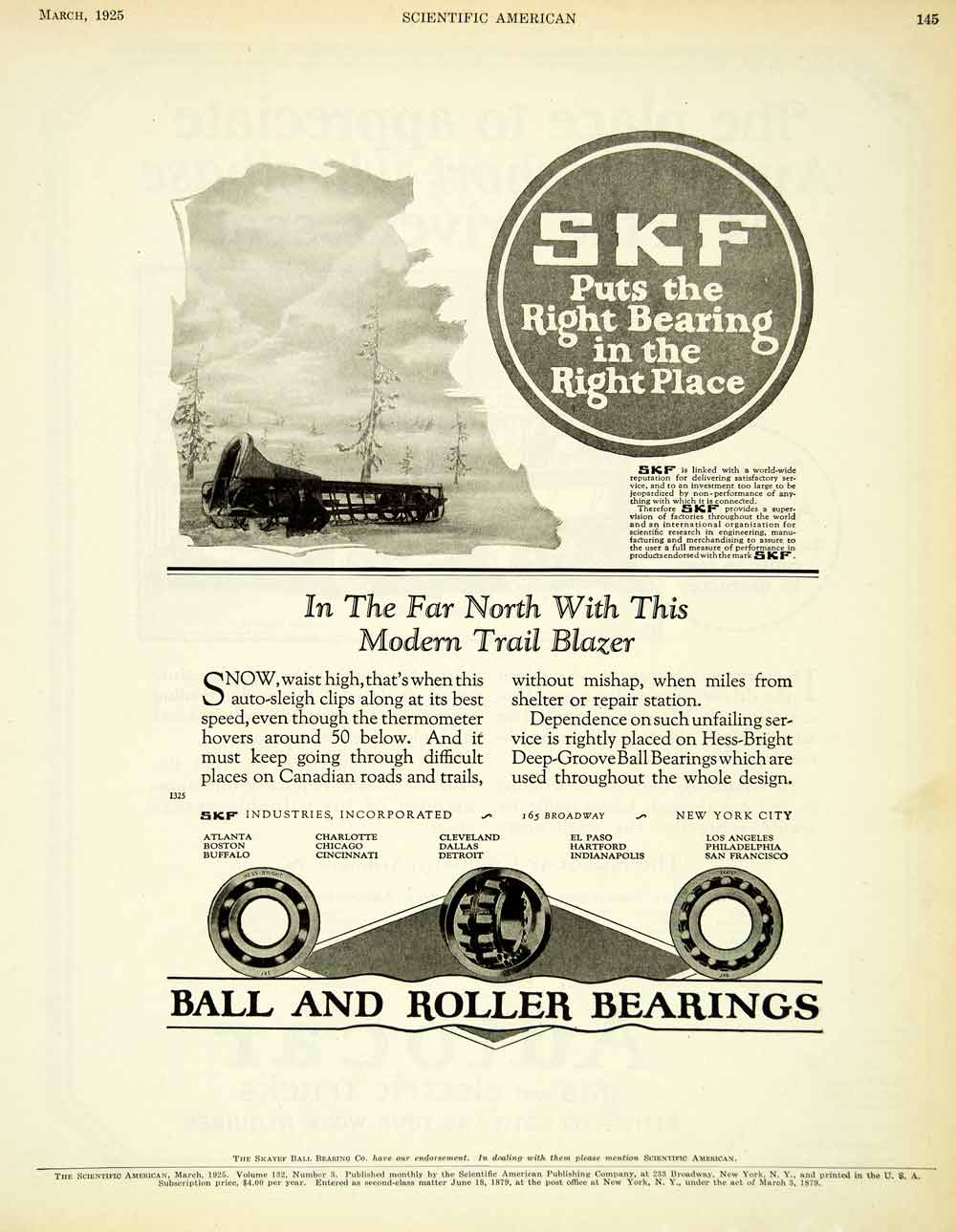1925 Ad Skayef Ball Roller Bearing New York Industries Engineering Covered SCA4
